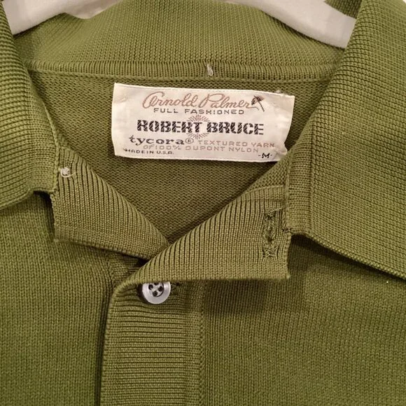 VTG 70's Arnold Palmer / Robert Bruce Knit Polo Sweater - Olive, Medium - Picture 3 of 5